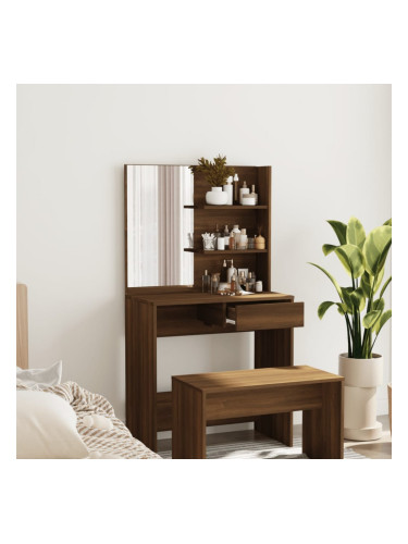 Sonata H Комплект тоалетка с огледало, Кафяв дъб, 74,5x40x141 см