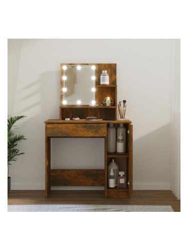 Sonata H Тоалетка с LED, Опушен дъб, 86,5x35x136 см