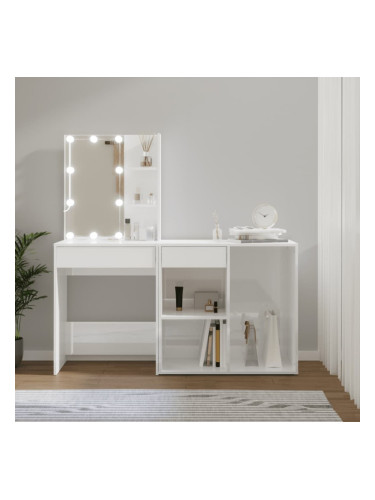 Sonata H LED тоалетка с шкаф, бял гланц, инженерно дърво