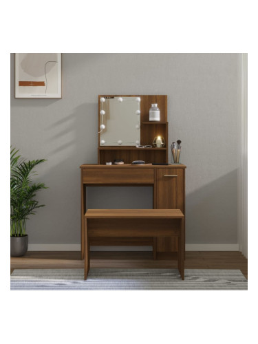 Sonata H Комплект тоалетка с LED, кафяв дъб, инженерно дърво