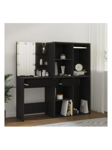 Sonata H LED тоалетка с шкафове, черна, инженерно дърво