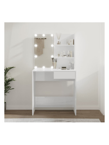 Sonata H Тоалетка с LED, бял гланц, 74,5x40x141 см