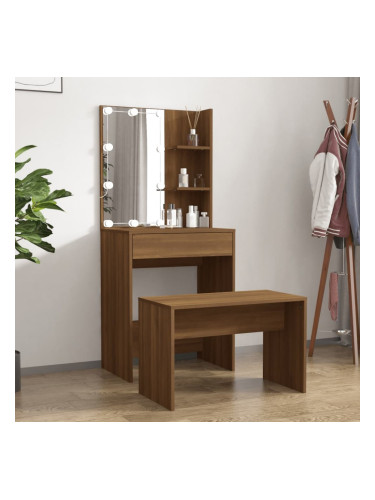 Sonata H Комплект тоалетка с LED, кафяв дъб, инженерно дърво