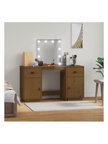 Sonata H Комплект тоалетка с LED, Меденокафяв, борово дърво масив