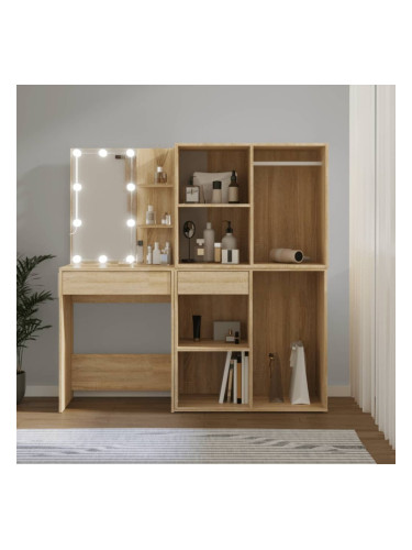 Sonata H LED тоалетка с 2 шкафа, сонома дъб, инженерно дърво