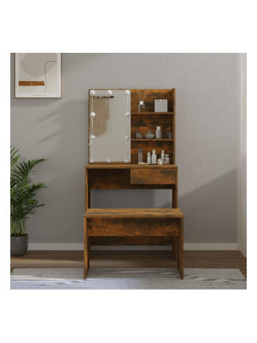 Sonata H Комплект тоалетка с LED, опушен дъб, инженерно дърво