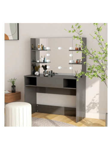 Sonata H Тоалетка с LED лампи, 100x40x135 см, МДФ, сияйно сиво