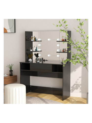 Sonata H Тоалетка с LED лампи, 100x40x135 см, МДФ, сияйно черно