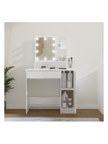 Sonata H Тоалетка с LED, бял гланц, 86,5x35x136 см