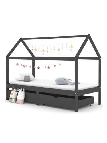 Sonata H Рамка за детско легло чекмеджета тъмносива бор масив 90х200 см