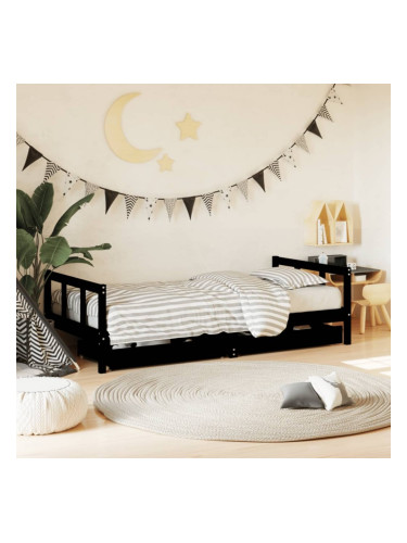 Sonata H Детска рамка за легло с чекмеджета, черна, 90x190 см, бор масив