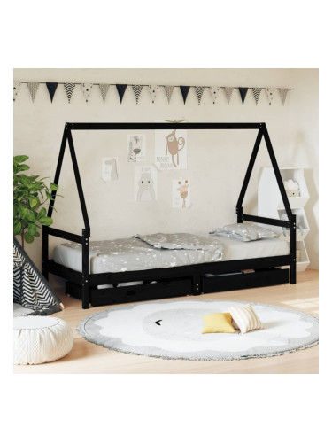 Sonata H Рамка за детско легло с чекмеджета, черно, 80x200 см, чам масив