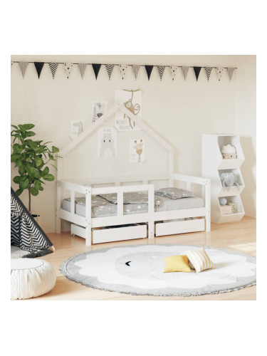 Sonata H Рамка за детско легло с чекмеджета, бяла, 70x140 см, бор масив