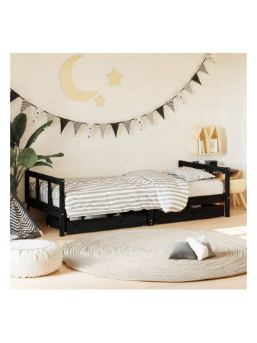 Sonata H Рамка за детско легло с чекмеджета черна 90x200 см бор масив