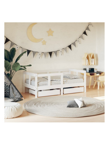 Sonata H Рамка за детско легло с чекмеджета, бяла, 70x140 см, бор масив