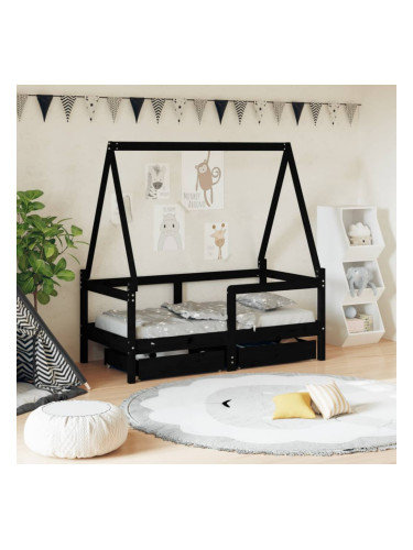 Sonata H Рамка за детско легло с чекмеджета, черна, 70x140 см, бор масив