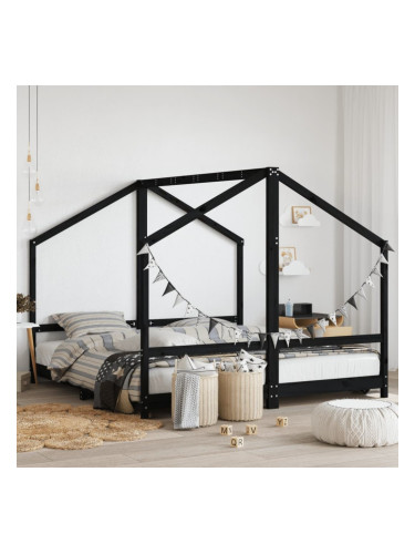 Sonata H Рамка за детско легло черна 2x(90x190) см борово дърво масив