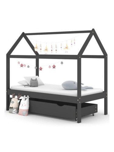 Sonata H Рамка за детско легло с чекмедже тъмносива бор масив 80х160 см
