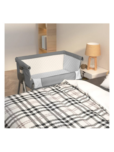 Sonata H Бебешко легло с матрак, тъмносив, ленен плат