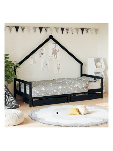 Sonata H Рамка за детско легло с чекмеджета черна 90x200 см бор масив