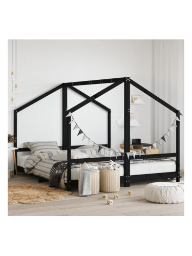 Sonata H Рамка за детско легло черна 2x(90x200) см борово дърво масив