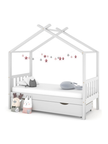 Sonata H Рамка за детско легло с чекмедже, бяла, бор масив, 80x160 см