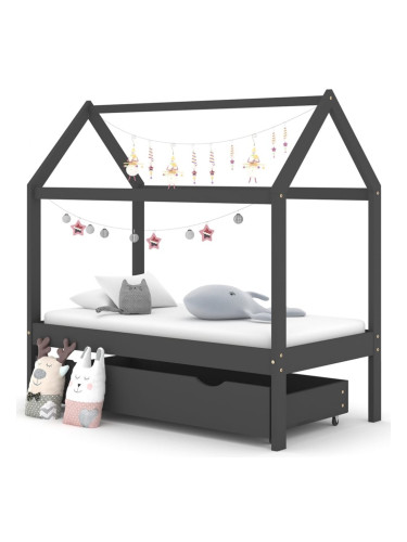 Sonata H Рамка за детско легло с чекмедже тъмносива бор масив 70х140 см