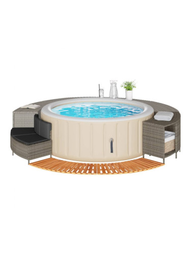 Sonata H Ограждение за джакузи, сиво, полиратан и масивна акация