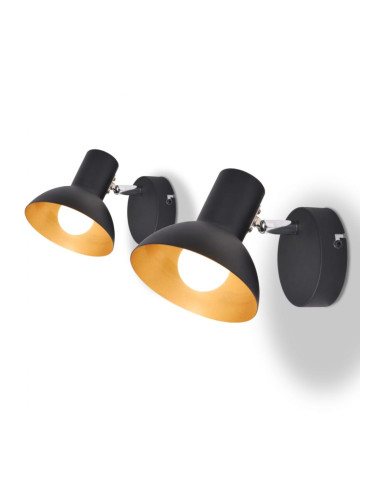 Sonata H Аплици за стена, 2 бр за 2 крушки, E27, черно и златисто