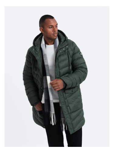 Ombre Men's winter quilted parka jacket - dark olive green