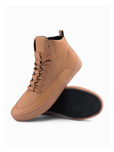 Ombre Men's ankle sneaker boots with decorative tabs - brown