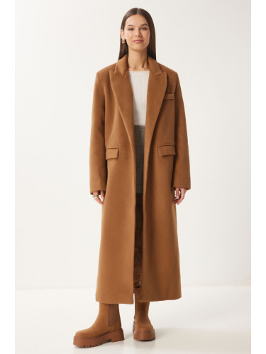 Happiness İstanbul Women's Camel Double Breasted Cashmere Coat