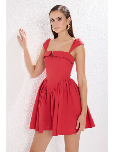 Trendyol Red A-Line Buttoned Poplin Woven Poplin Short Chic Dress