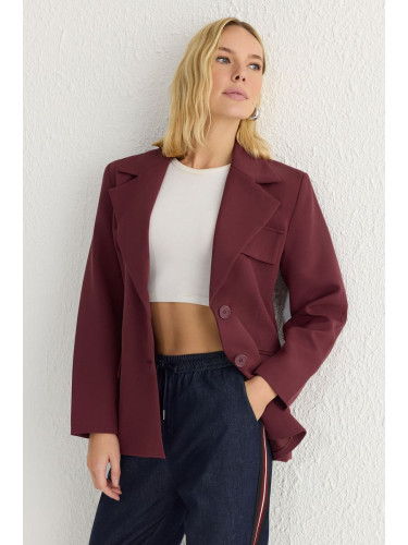 Trendyol Claret Red Oversize Lined Woven Blazer Jacket