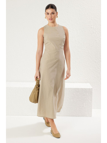 Trendyol Dark Beige A Cut Back Detail Midi Woven Dress