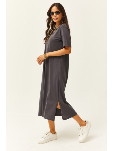 Olalook Women's Smoked Side Slit Oversize Cotton Dress