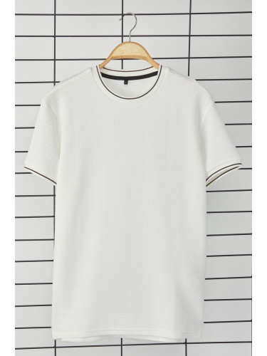 Trendyol White Regular Cut Textured Knitted Banded T-Shirt