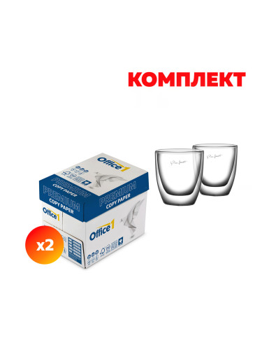 Office 1 Копирна хартия Premium, A4, 80 g/m2, 2 кашона, в комплект с Чаши за кафе Lamart LT9009, 2 броя 1505100471