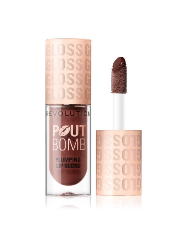 Revolution Pout Bomb блясък за устни с увеличаващ ефект цвят Espresso Cool Nude 4.6 мл.