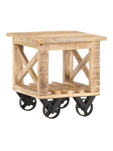 Sonata H Помощна маса с колелца 40x40x42 см грубо мангово дърво