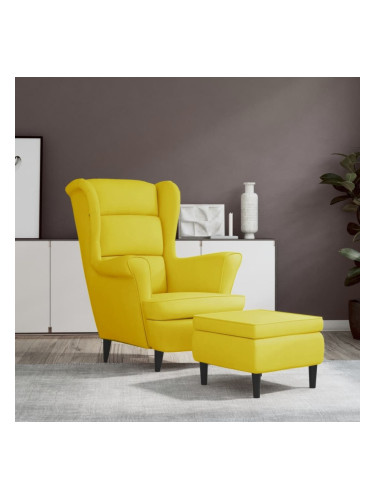 Sonata H Фотьойл Wingback с табуретка, Горчица жълто, кадифе