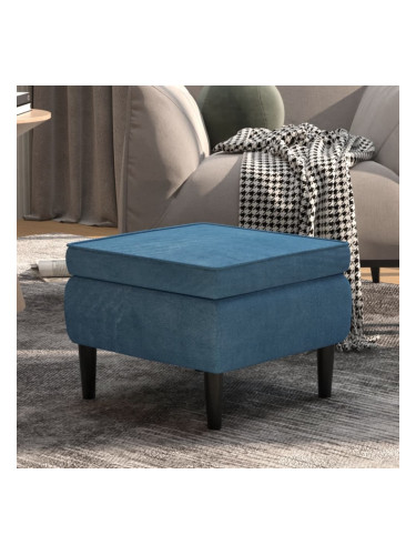 Sonata H Табуретка с дървени крака, синя, кадифе