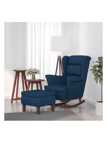 Sonata H Люлеещ се стол с дървени крака и табуретка, син, кадифе