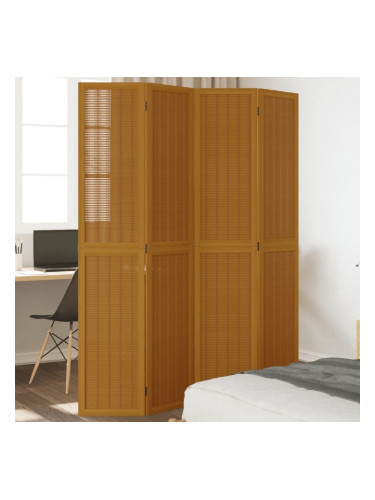 Sonata H Разделител за стая, 4 панела, кафяв, дърво пауловния масив