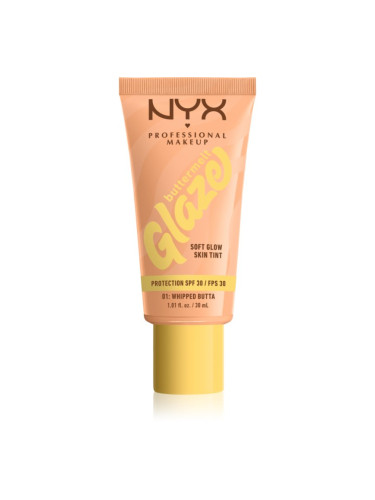 NYX Professional Makeup Buttermelt Glaze озаряващ тониращ флуид SPF 30 цвят 01 Whipped Butta 30 мл.