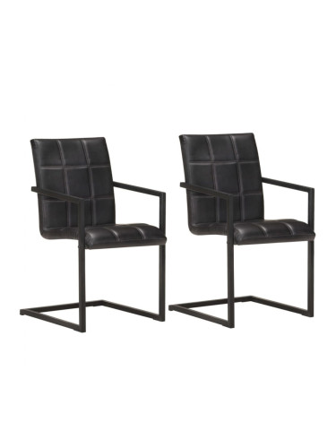 Sonata H Конзолни трапезни столове, 2 бр, черни, естествена кожа