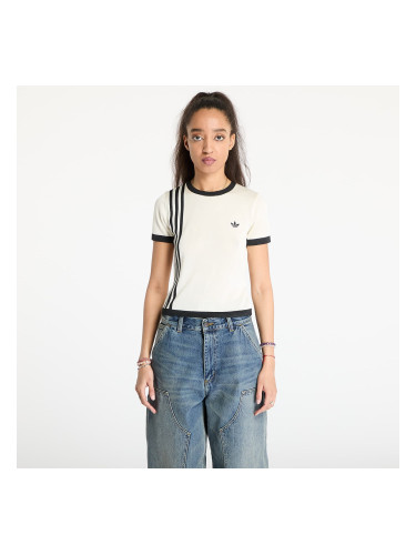 Тениска adidas Knitted 3 Stripe Short Tee Cream White M