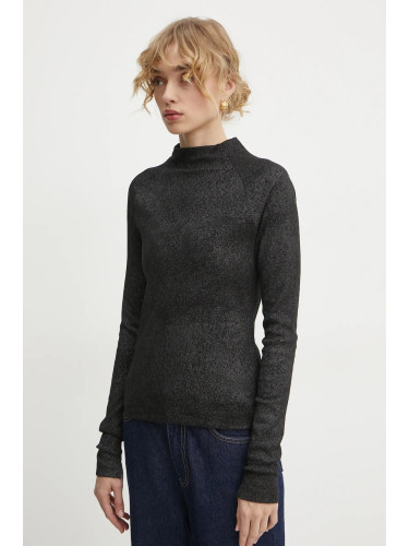 Памучна блуза с дълги ръкави G-Star в сиво с ниско поло D25069-D799