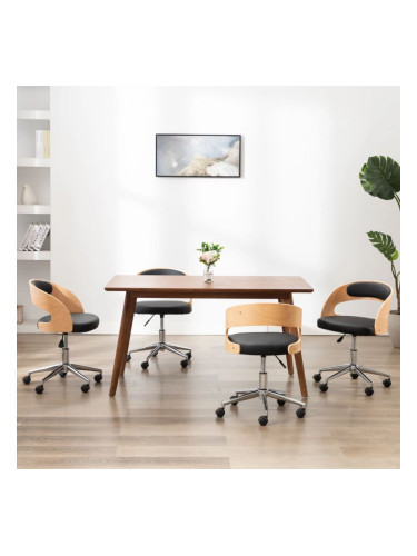 Sonata H Въртящи се трапезни столове 4 бр черни извито дърво и еко кожа