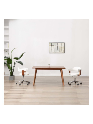 Sonata H Въртящи трапезни столове 2 бр бели извито дърво/изкуствена кожа